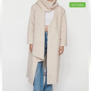 Nasty Gal Cream Coat with Scarf